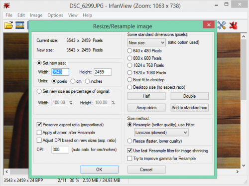 Пакетное изменение размера в IrfanView