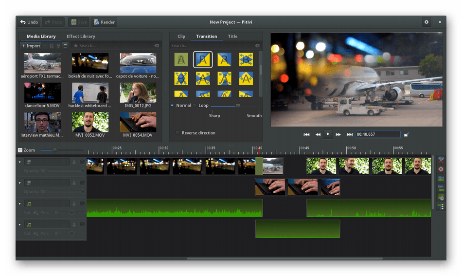 Скриншот интерфейса Pitivi