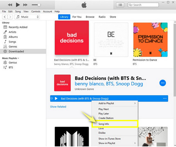 Настройка информации о файле в iTunes