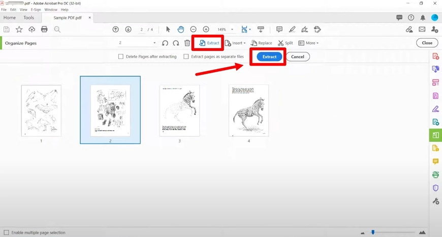 Извлечение страниц в Adobe Acrobat