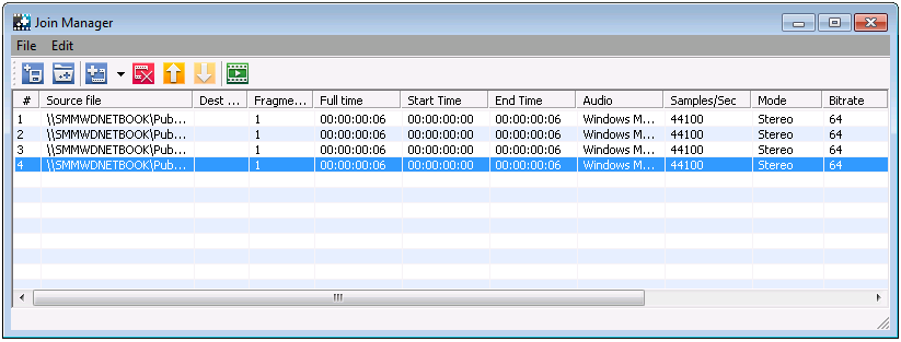 Окно Join Manager (склейка файлов в один результат)
