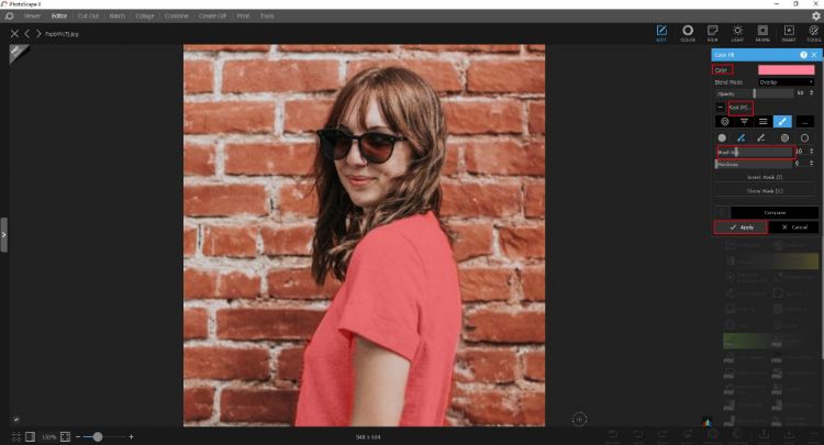 PhotoScape X: работа с Color fill и Mask для локальной перекраски футболки