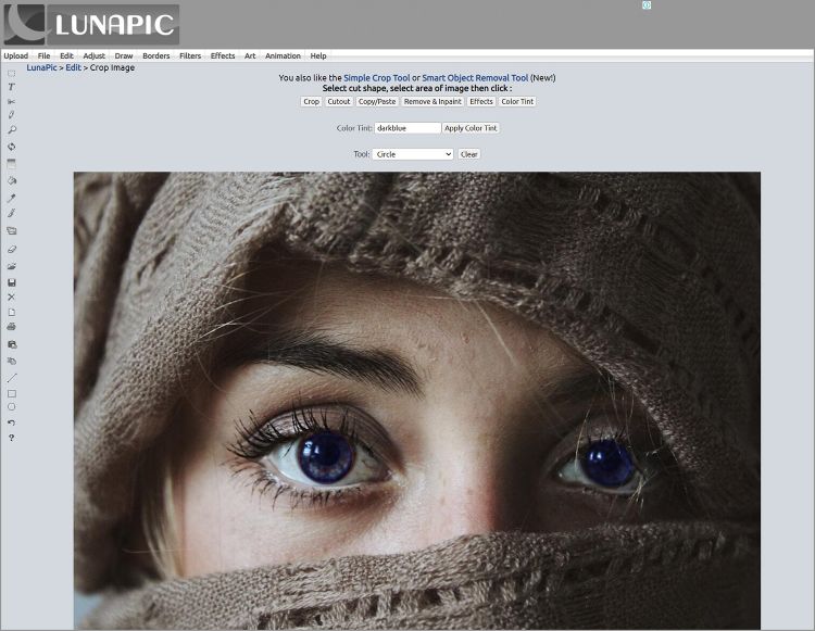 LunaPic — изменение цвета глаз