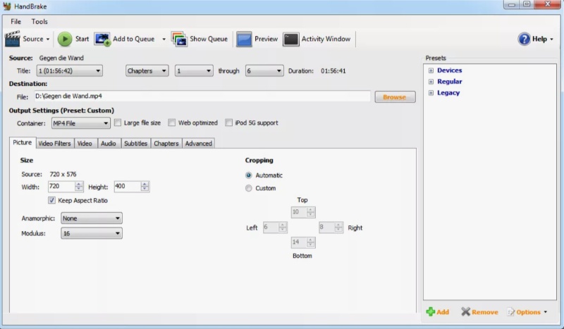 Скриншот HandBrake для конвертации видео в MP4