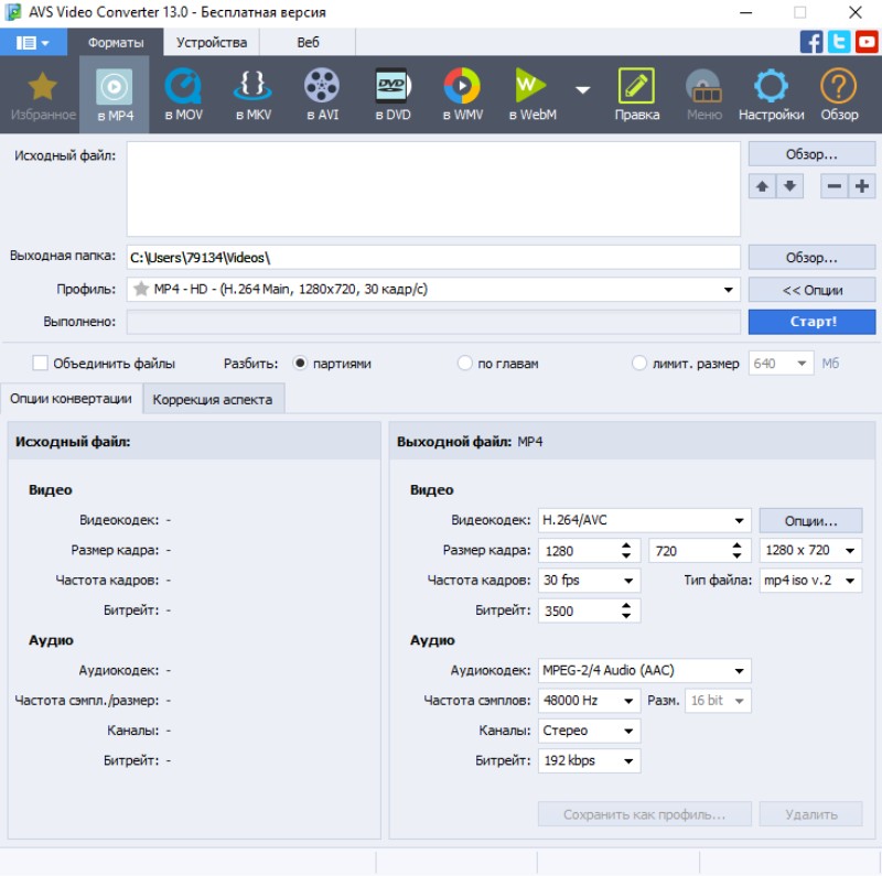 Интерфейс AVS Video Converter