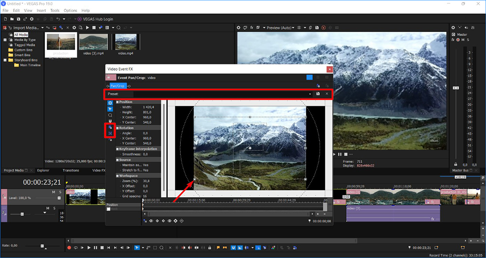 Кадрирование в Sony Vegas Pro