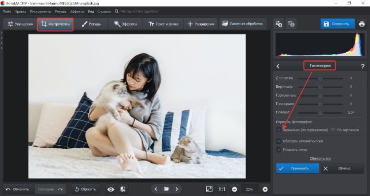 ФотоМАСТЕР — зеркальное отражение фотографии