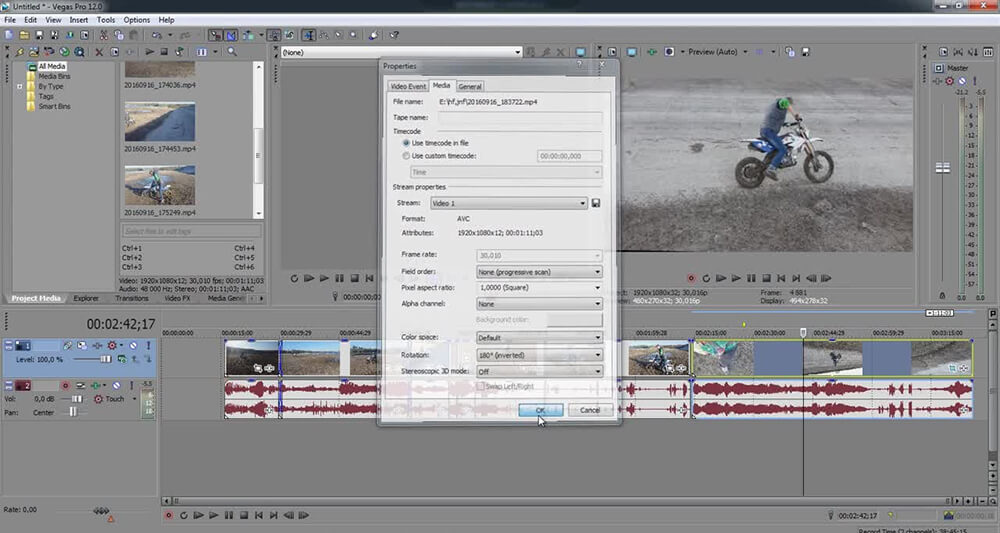 VEGAS Pro — параметр Rotation