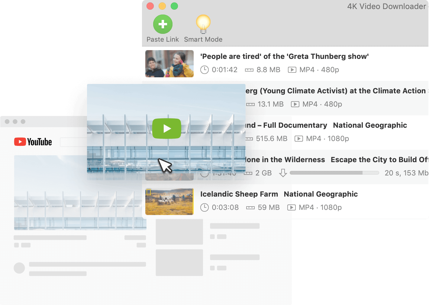 4K Video Downloader — вставка ссылки и выбор качества