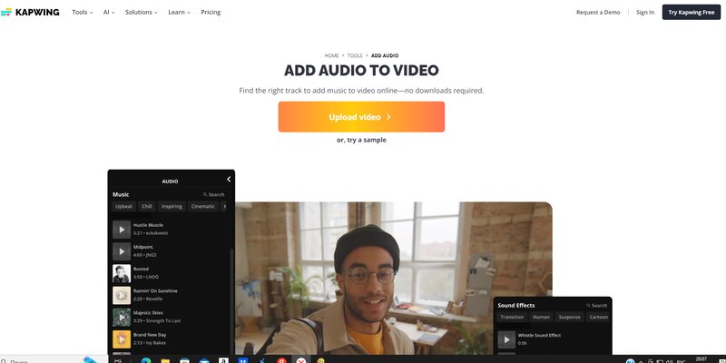 Kapwing: аудиодорожка в проекте