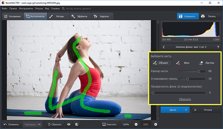 ФотоМАСТЕР: разметка объекта и фона