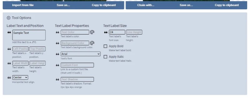 Настройка надписи и предпросмотр результата в onlineJPGtools
