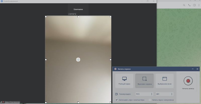 Экранная Камера: настройка области записи Zoom