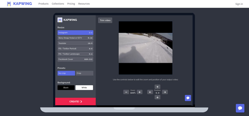 Кадрирование видео в Kapwing