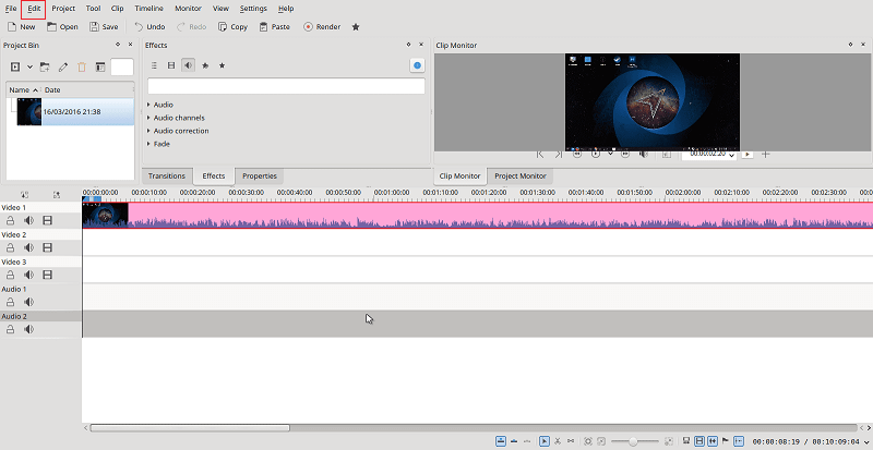 Интерфейс Kdenlive