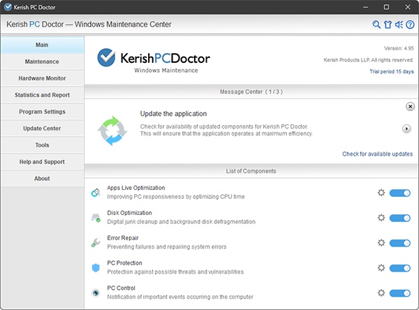 Главное окно Kerish PC Doctor