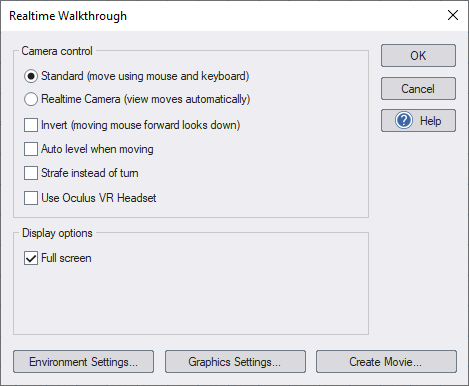 Диалог Realtime Walkthrough