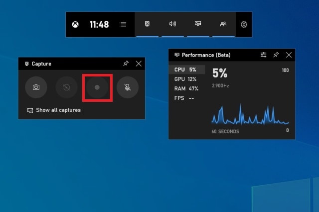 Xbox Game Bar — окно захвата