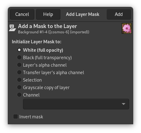 Окно Add Layer Mask в GIMP