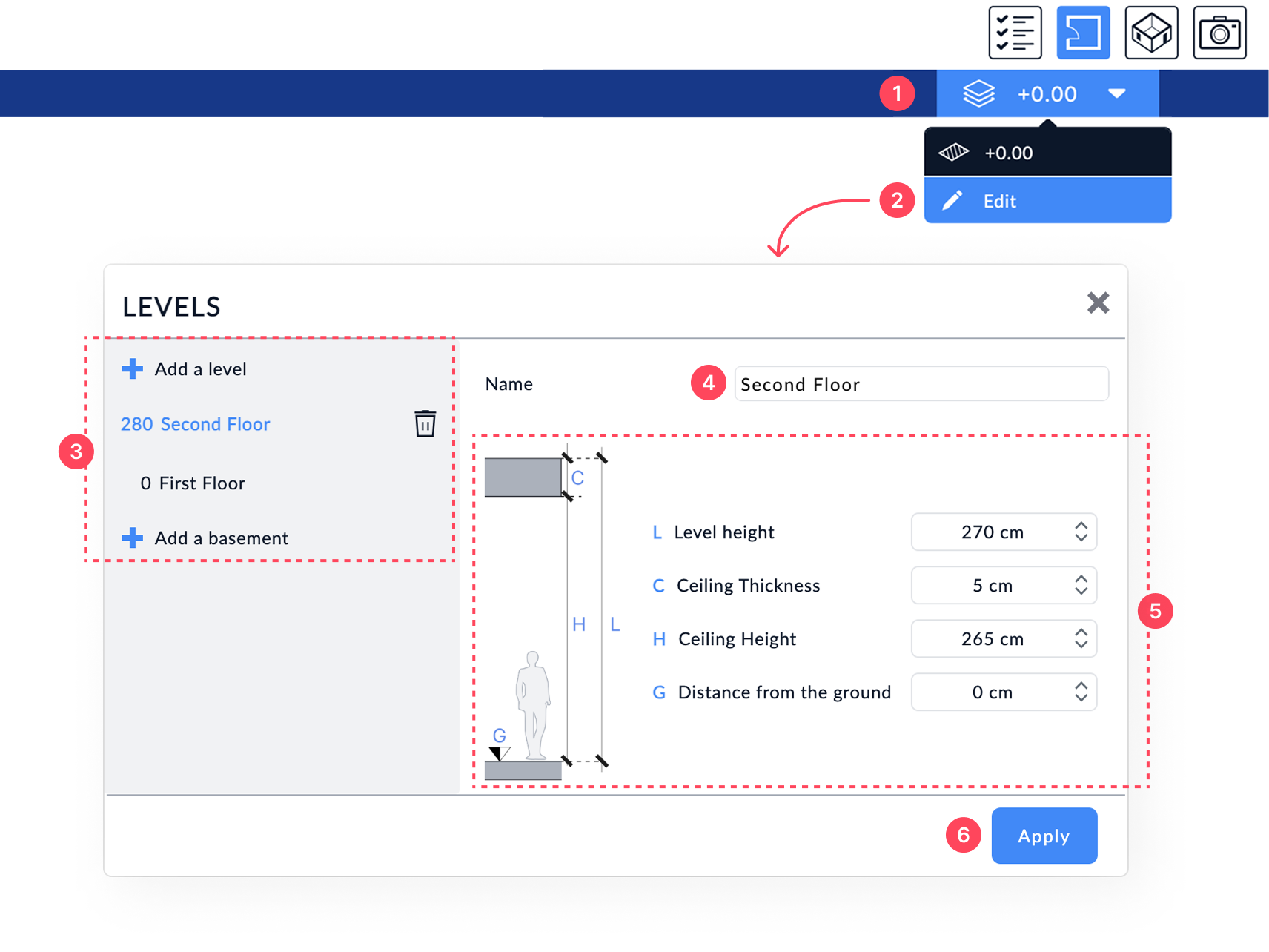 Окно Levels в Space Designer 3D
