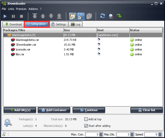 JDownloader 2 — LinkGrabber