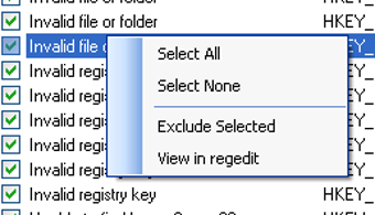 Little Registry Cleaner — контекстное меню для найденных записей