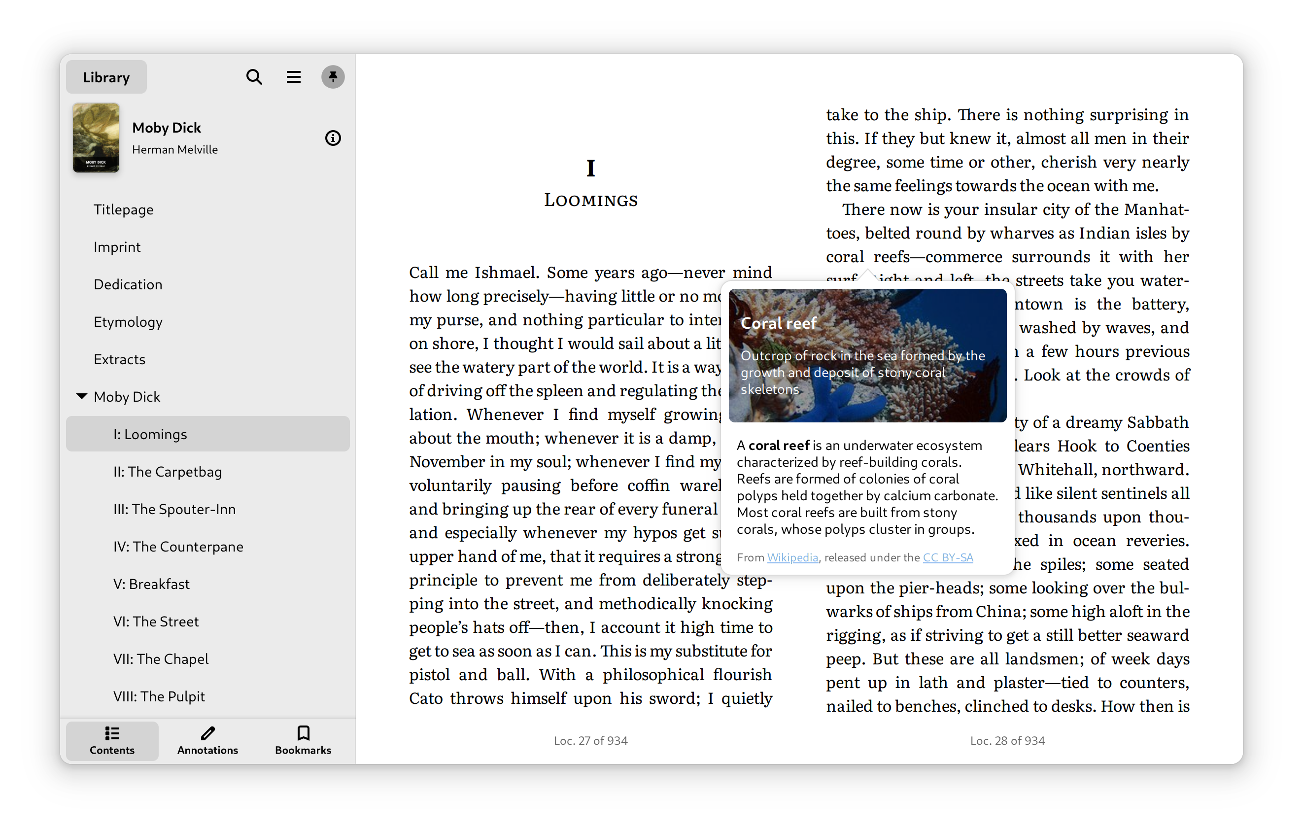 Поиск по Wikipedia и словарям в Foliate