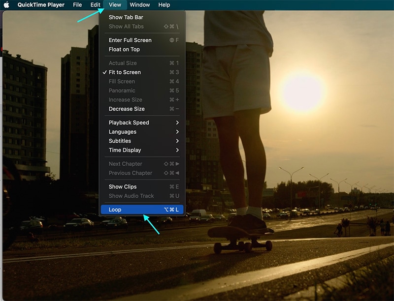 Повтор воспроизведения видео в QuickTime Player