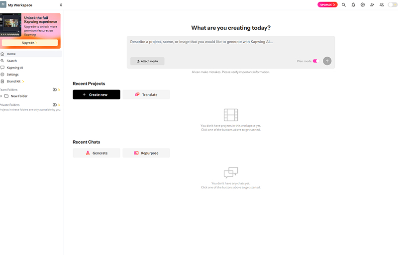 Интерфейс Kapwing