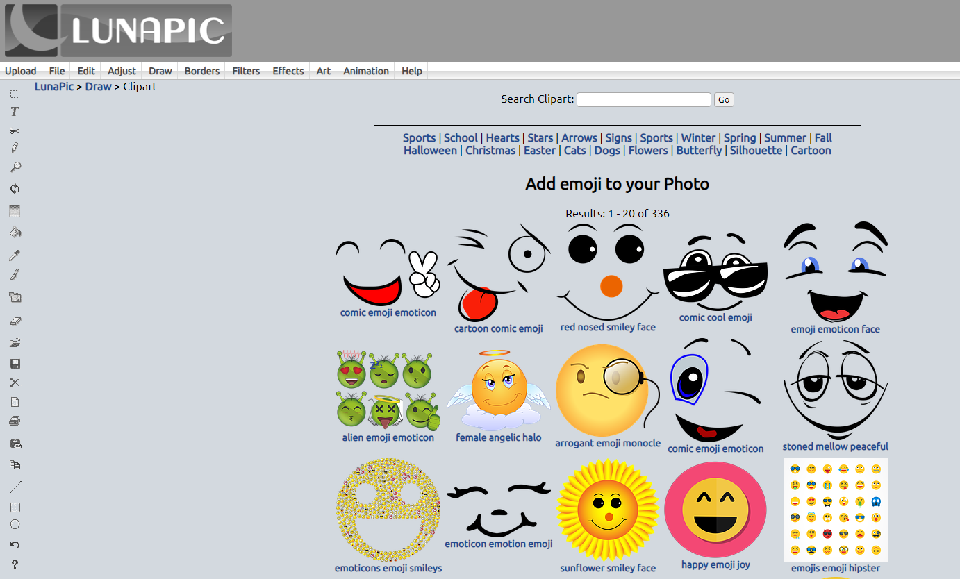LunaPic — добавление эмодзи и clipart