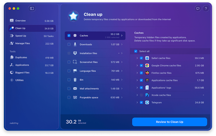 MacCleaner Pro — раздел Clean Up
