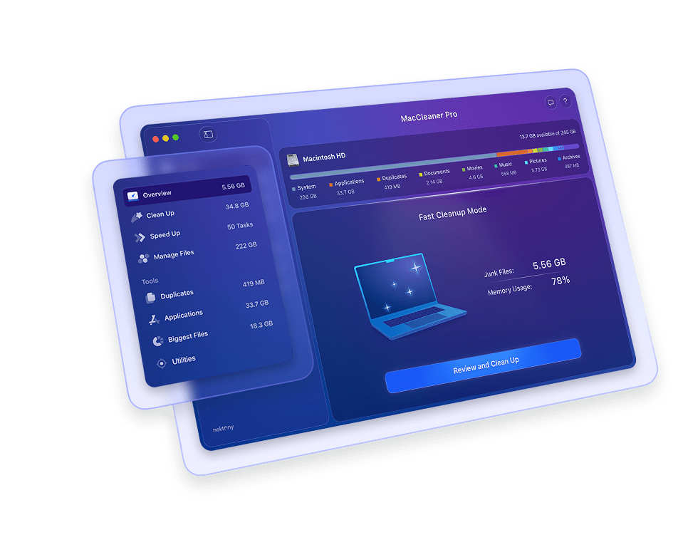 MacCleaner Pro — главное окно