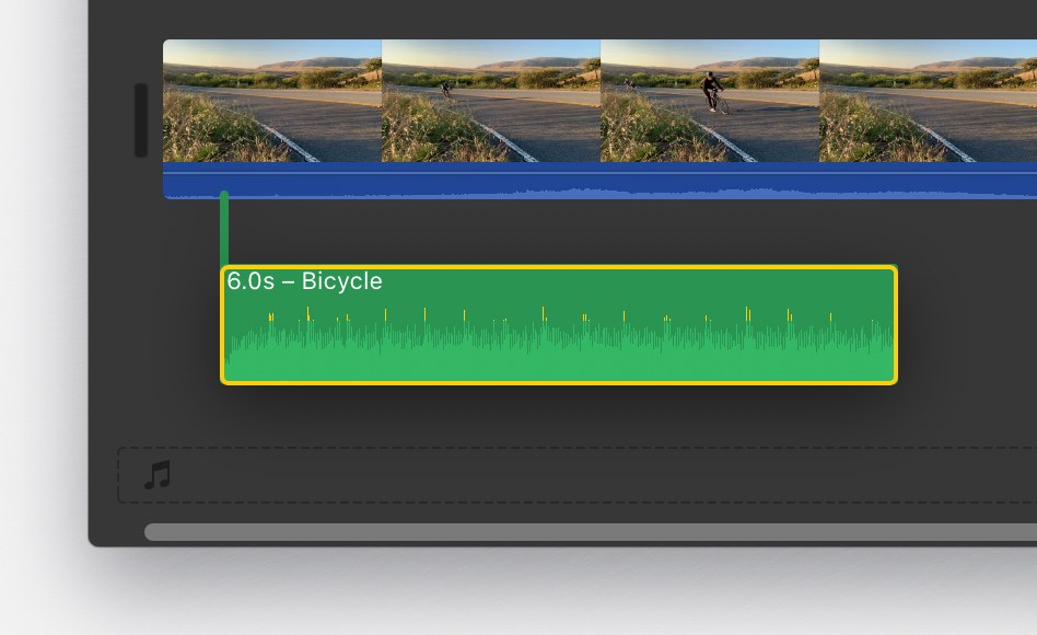 Музыка и звуковые эффекты на таймлайне iMovie