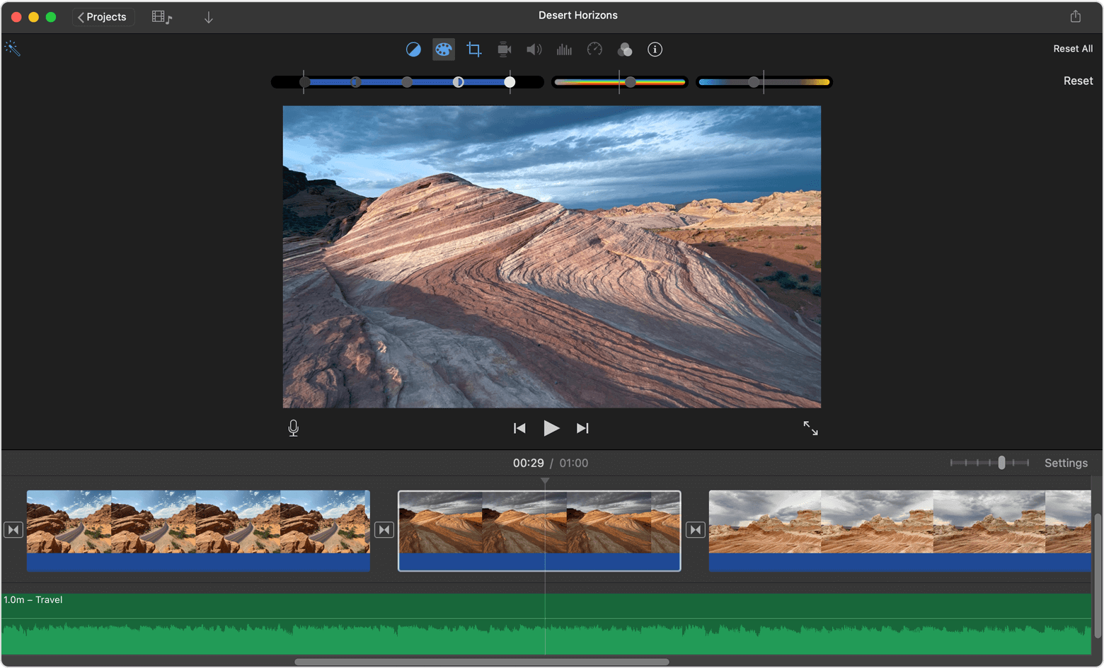 Фильтры и цветокоррекция в iMovie