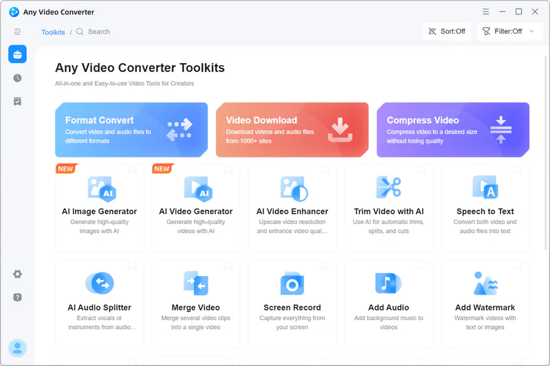 Главный экран Any Video Converter