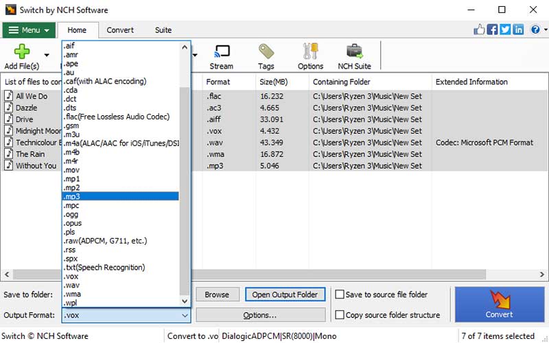 Главное окно NCH Switch Plus Audio File Converter