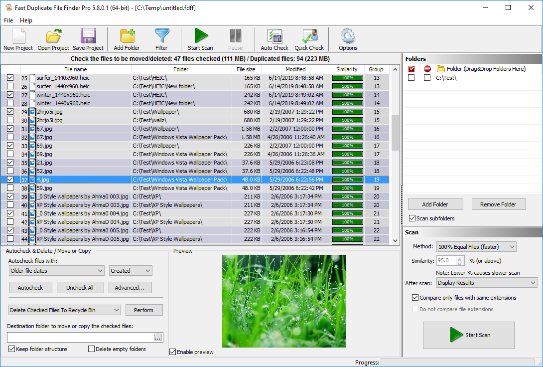 Главный экран MindGems Fast Duplicate File Finder