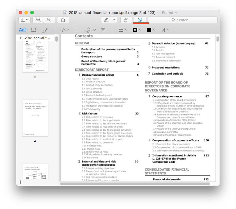 Интерфейс Preview на macOS при работе с PDF