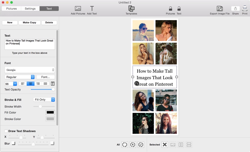 TurboCollage: вкладка Text и настройка надписи