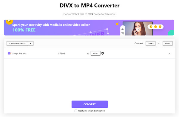 Media.io для конвертации DivX