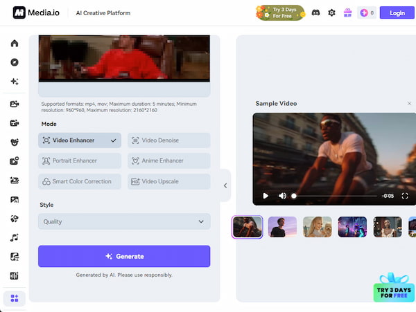 AI-улучшение видео в Media.io