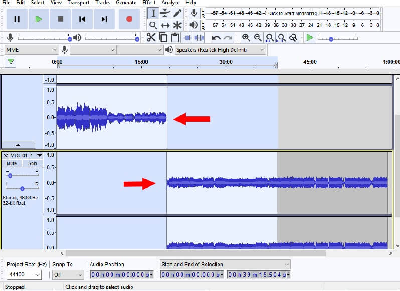 Склейка MP3 в Audacity