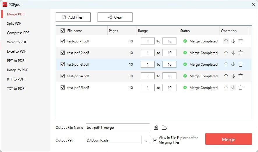Объединение PDF в PDFgear