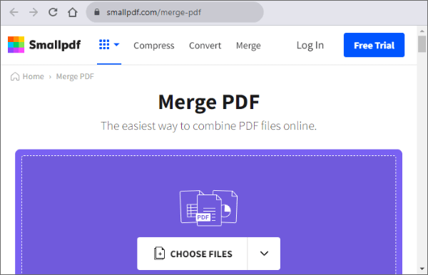 Объединение PDF в Smallpdf