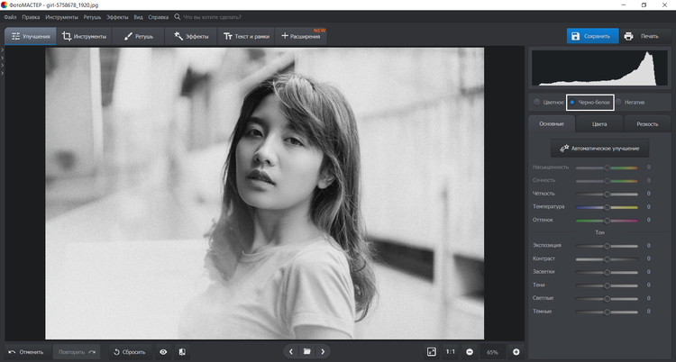 ФотоМАСТЕР — быстрый перевод изображения в черно-белое