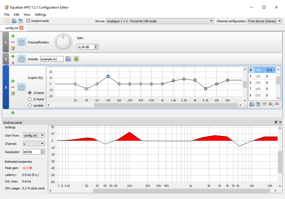 Интерфейс Equalizer APO