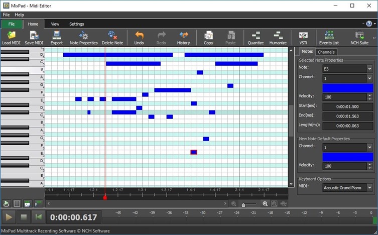 Встроенный MIDI Editor в MixPad