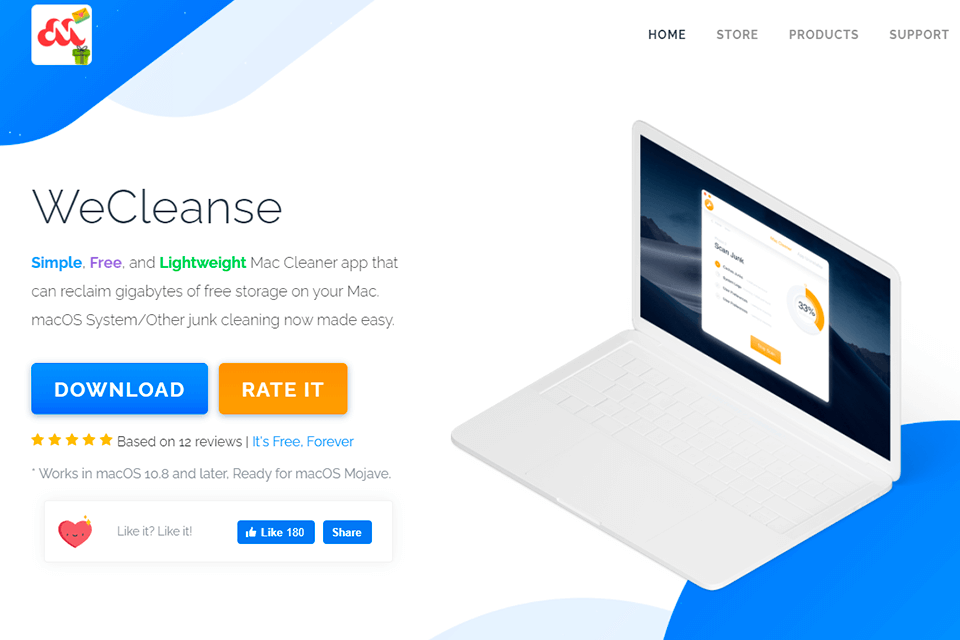 Схема работы WeCleanse: Scan, Clean, Done и окно с найденным мусором