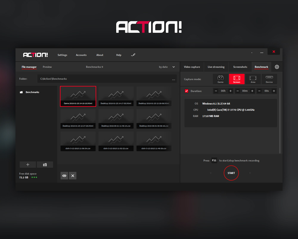 Benchmark в Mirillis Action!