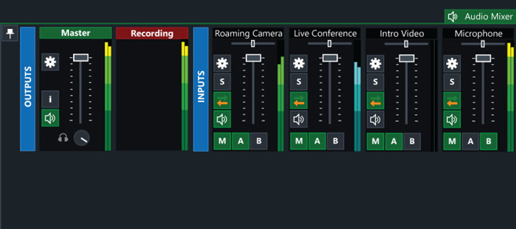 Панель Audio Mixer в vMix